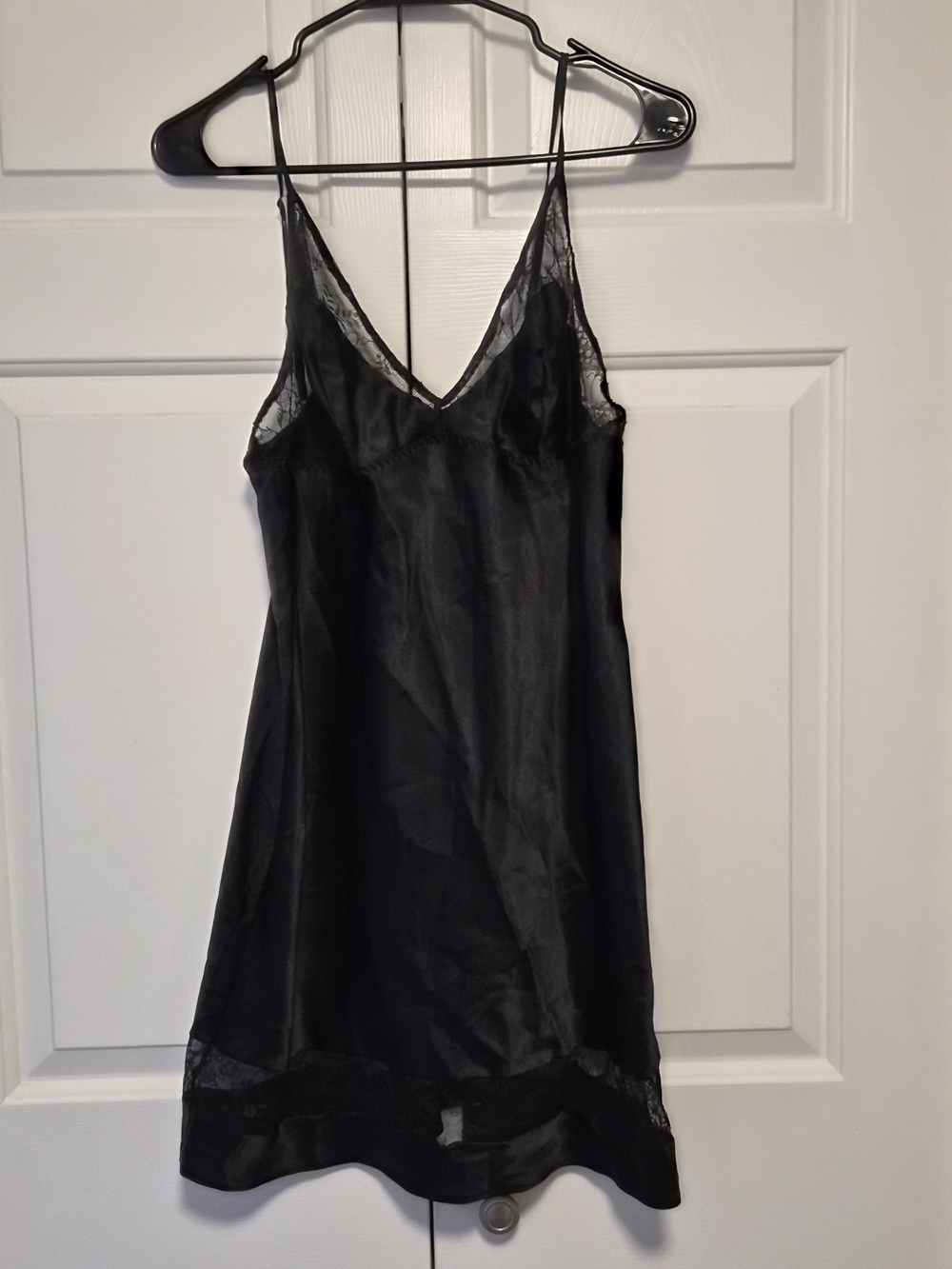 Victoria's Secret Black Satin Slip with Lace Accents
